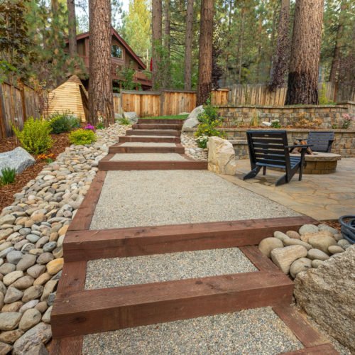 hardscape stairs and firepit in lake tahoe